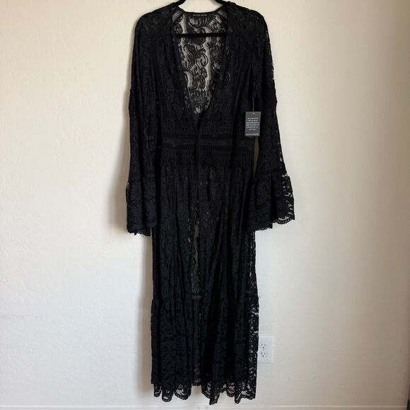 Boston Proper Jackets & Blazers - Boston Proper Black Lace Bell Sleeve Duster Cardigan Whimsy Goth Faerie Witchy